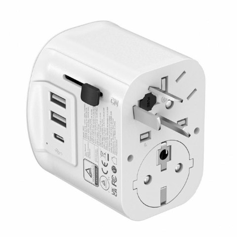 Uniwersalny adapter zasilania Gembird TPA-EU2A1C15-01-W z ładowarką 1 x USB-C, 2 x USB-A, 15W, GaN, biały
