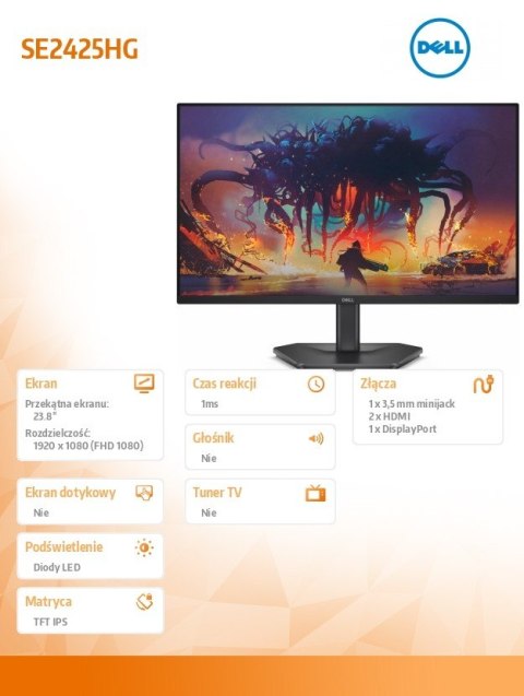 Dell Monitor SE2425HG 23.8 AMD FreeSync Premium 200Hz Full HD (1920x1080)/16:9/2xHDMI/DP/3Y AES&PPE
