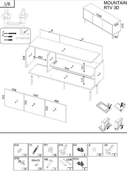 Szafka RTV 3D MOUNTAIN 154x40x55 czarny + złoty