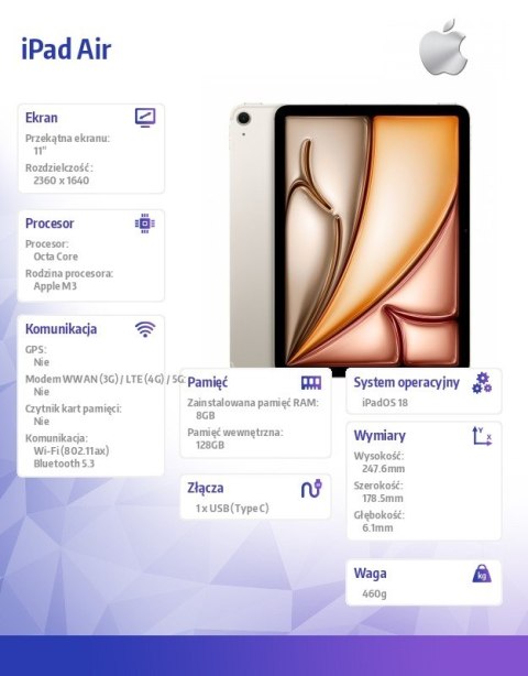 Apple IPad Air 11 cali WiFi 128GB Złoty