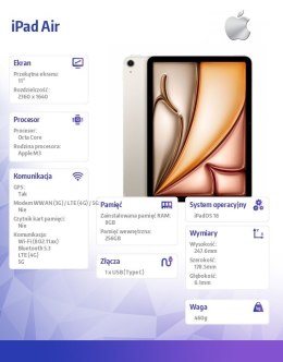 Apple IPad Air 11 cali WiFi + Cellular 256GB Złoty