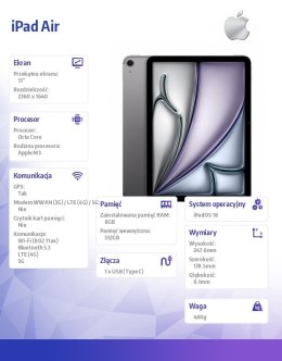 Apple IPad Air 11 cali WiFi + Cellular 512GB Szary