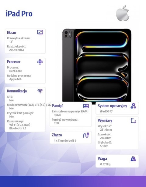 Apple IPad Pro 13 cali Wi-Fi 1TB - Gwiezdna czerń Nano