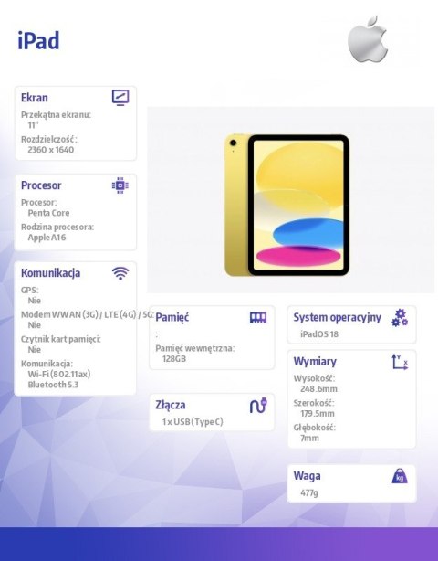 Apple IPad WFi 11 cali 128GB Żółty