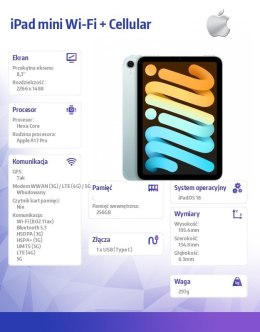 Apple IPad mini Wi-Fi + Cellular 256GB Niebieski
