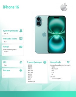 Apple IPhone 16 128GB - Berylowa zieleń