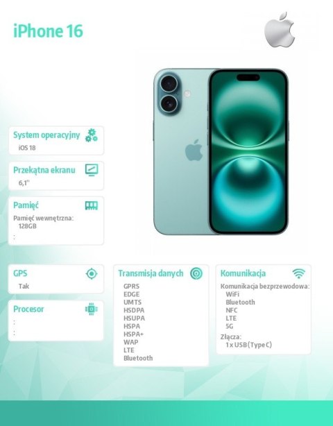 Apple IPhone 16 128GB - Berylowa zieleń