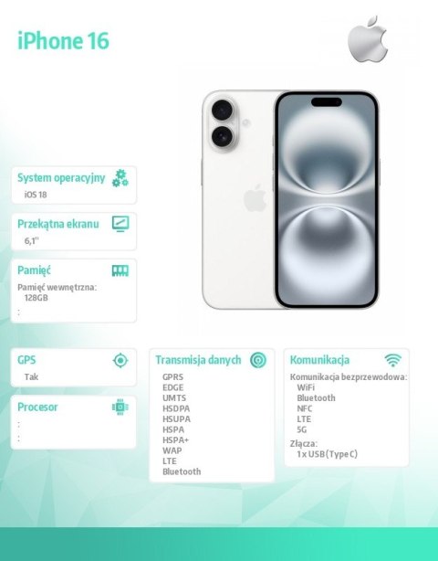 Apple IPhone 16 128GB - Biały