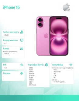 Apple IPhone 16 128GB - Różowy