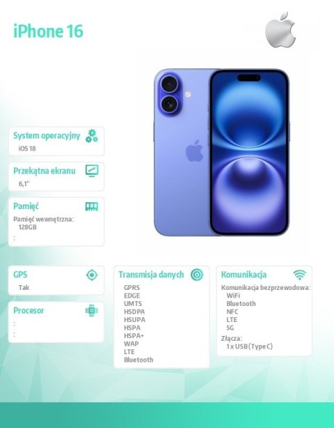 Apple IPhone 16 128GB - Ultramaryna