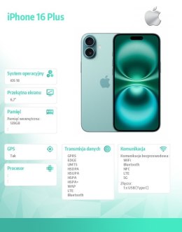 Apple IPhone 16 Plus 128GB - Berylowa zieleń