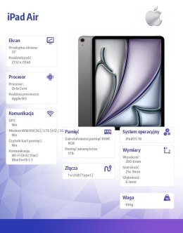 Apple IPad Air 13 cali WiFi 1TB Szary