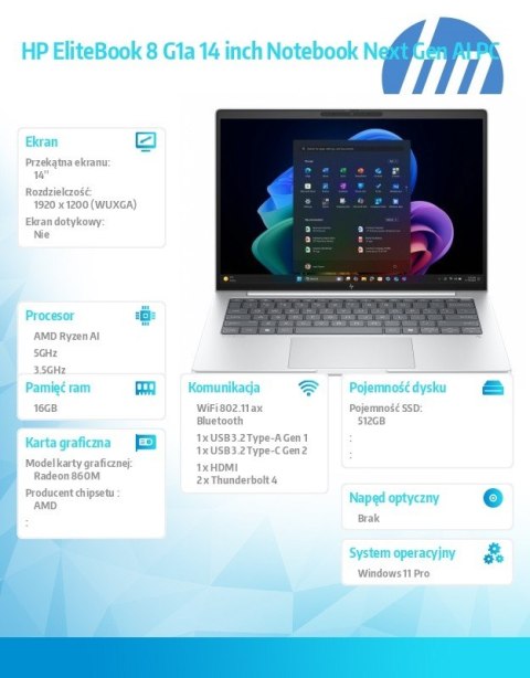 HP Inc. Notebook EliteBook 8 G1a Ryzen AI 7 PRO 350 512GB/16GB/W11P/14.0 C51FZET