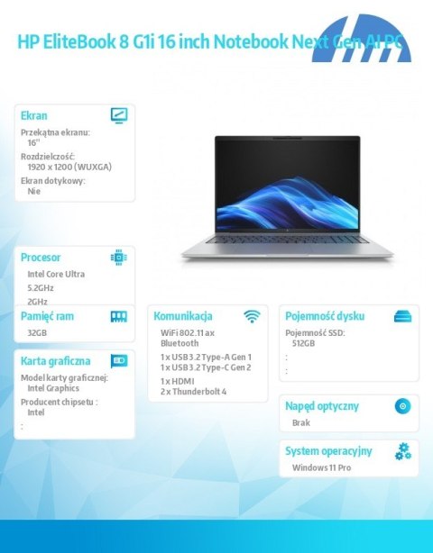 HP Inc. Notebook EliteBook 8 G1i U7-255U 512GB/32GB/W11P/16.0 C51M2ET
