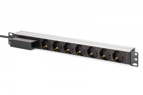 Digitus Listwa zasilająca PDU Rack 19" z wyłącznikiem nadprądowym Typ C 16A, 7 gniazd Schuko CEE 7/3 (45°), kabel 1,8m wtyk Unischuko CE