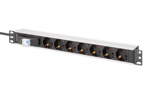 Digitus Listwa zasilająca PDU Rack 19" z wyłącznikiem nadprądowym Typ C 16A, 7 gniazd Schuko CEE 7/3 (45°), kabel 1,8m wtyk Unischuko CE