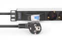 Digitus Listwa zasilająca PDU Rack 19" z wyłącznikiem nadprądowym Typ C 16A, 7 gniazd Schuko CEE 7/3 (45°), kabel 1,8m wtyk Unischuko CE