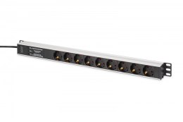 Digitus Listwa zasilająca PDU Rack (620mm) z zabezpieczeniem przeciwprzepięciowym + filtr EMI/RFI, 9 gniazd Schuko CEE 7/3 (45°), kabel 