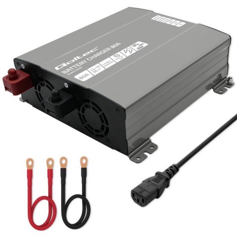 Qoltec Inteligentna ładowarka do akumulatorów LiFePO4 AGM GEL SLA | 80A | 12V