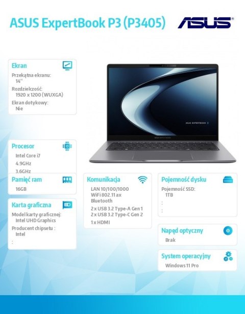 Asus Notebook ExpertBook P3 P3405CVA-LY0112X - i7-13620H/16GB/1TB/14 WUXGA/Win 11PRO/3YRS
