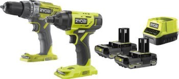 Ryobi ONE+ wiertarko- wkrętarka + zakrętarka z udarem + 2 akumulatory 2.0AH i ładowarka, zestaw