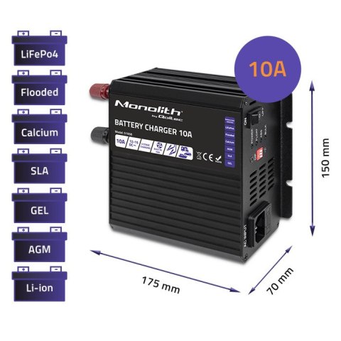 Inteligentna ładowarka Qoltec Monolith do akumulatorów LiFePO4 AGM GEL SLA 10A 12V