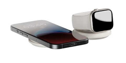 Bezprzewodowa ładowarka podróżna Qi2 15W do dwóch urządzeń kompatybilna z MagSafe (sandstone)