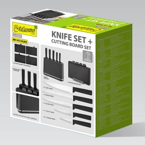 Feel-Maestro Zestaw noży + desek na podstawce MR-1412-BLACK