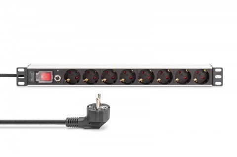 Digitus Listwa zasilająca PDU Rack 19" z zabezpieczeniem przeciążeniowym, 8 gniazd Schuko CEE 7/3 (45°), kabel 2m wtyk Unischuko, 16A, a