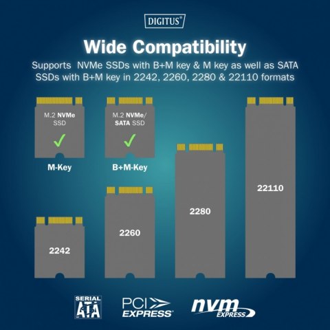 Digitus Stacja dokująca USB-C 3.2 Gen2 dla dysków SSD M.2 Duo NVMe oraz SATA (max. 2x 4 TB) z czytnikiem kart SD-Express 7.1 (max. 2 TB)