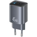 USAMS Ładowarka sieciowa T66 45W CC290 GaN Fast charge 1xUSB-A 1xUSB-C srebrny