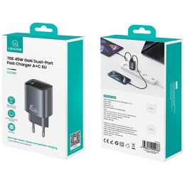 USAMS Ładowarka sieciowa T66 45W CC290 GaN Fast charge 1xUSB-A 1xUSB-C srebrny