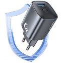 USAMS Ładowarka sieciowa T66 45W CC290 GaN Fast charge 1xUSB-A 1xUSB-C srebrny