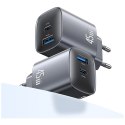 USAMS Ładowarka sieciowa T66 45W CC290 GaN Fast charge 1xUSB-A 1xUSB-C srebrny