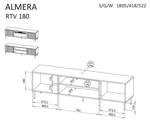 Szafka RTV ALMERA 180,5x42x52,5 orzech/kaszmir