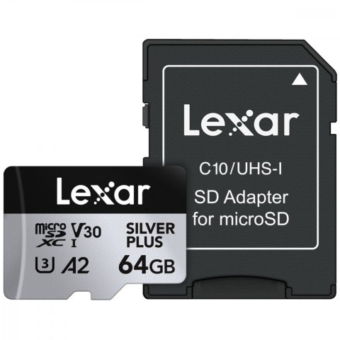 Lexar Karta pamięci microSD 64GB C10 A2 U3 V30 205/100MB/s Silver Plus