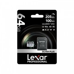 Lexar Karta pamięci microSD 64GB C10 A2 U3 V30 205/100MB/s Silver Plus