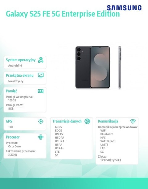 Samsung Smartfon Galaxy S25 FE 5G 8/128GB Enterprise Edition czarny