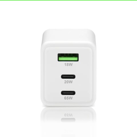 EverActive Ładowarka sieciowa GAN QC 4+ 65W 1XUSB 2XUSB-C biała SC-655Q