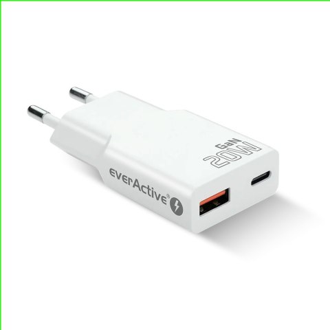 EverActive Ładowarka sieciowa SUPER SLIM QC 3.0 20W 1XUSB 1XUSB-C biała SC-340Q