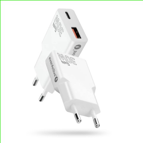 EverActive Ładowarka sieciowa SUPER SLIM QC 3.0 30W 1XUSB 1XUSB-C biała SC-380Q