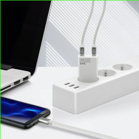 EverActive Ładowarka sieciowa SUPER SLIM QC 4+ 30W 2XUSB-C biała SC-385Q