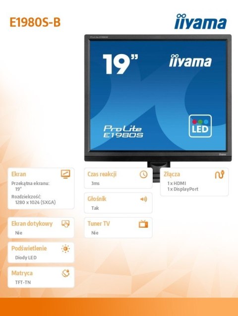 IIYAMA Monitor 19 cali E1980S-B1 HDMI DP 250cd 3ms