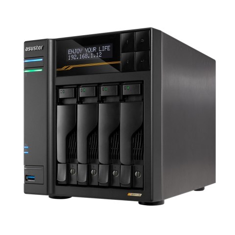 NAS Asustor AS6804T; Tower; 4x (3.5" SATA HDD/ 2.5" SSD); AMD Ryzen Embedded V3C14; 16G ECC DDR5 SODIMM (max. 64GB), 2x 10GbE, 2