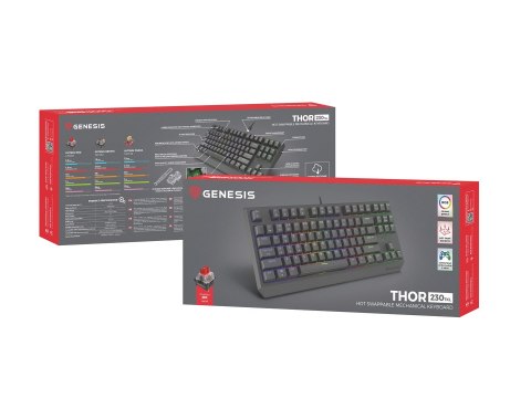 Klawiatura GENESIS Thor 230 TKL Gaming USB + RF Wireless + Bluetooth QWERTY Czarny