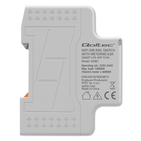 Qoltec Jednofazowy elektroniczny licznik | miernik zużycia energii | DIN35 | zdalne sterowanie | historia pomiaru | WiFi | TUYA | Smart