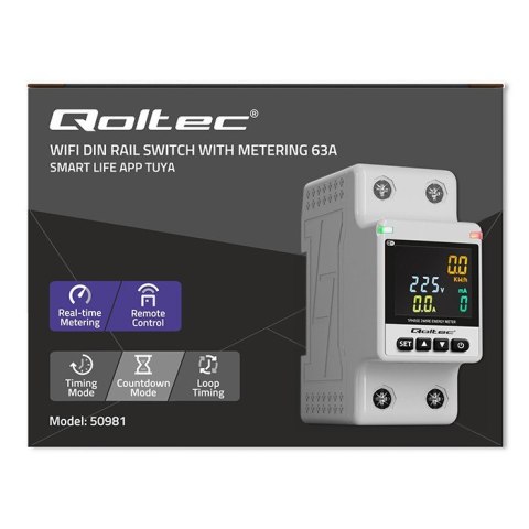 Qoltec Jednofazowy elektroniczny licznik | miernik zużycia energii | DIN35 | zdalne sterowanie | historia pomiaru | WiFi | TUYA | Smart