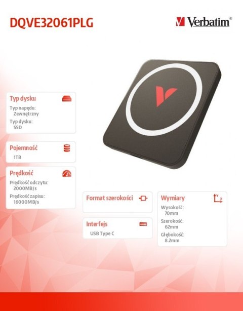 Verbatim Dysk zewnętrzny SnapBack Magnetic SSD Mocha MagSave 1TB Apple ProRes 4K