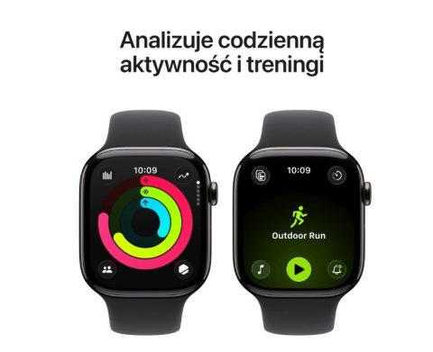 Apple Watch Series 11 GPS + Cellular, koperta 42 mm z tytanu w kolorze łupku, pasek sportowy w kolorze czarnym - rozmiar M/L