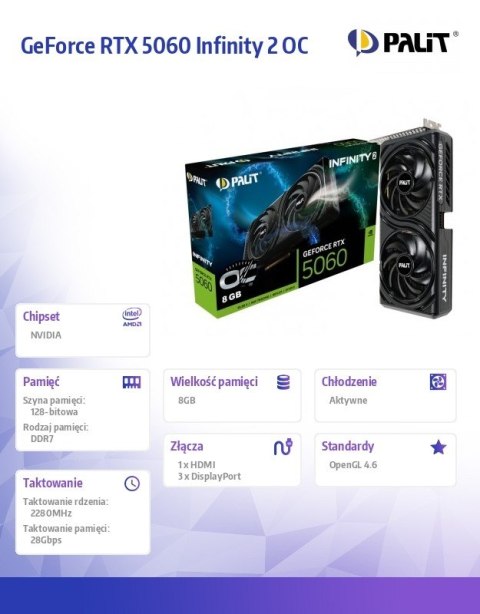 Palit Karta graficzna GeForce RTX 5060 INFINITY 2 OC 8GB GDDR7 128bit 3DP/HDMI